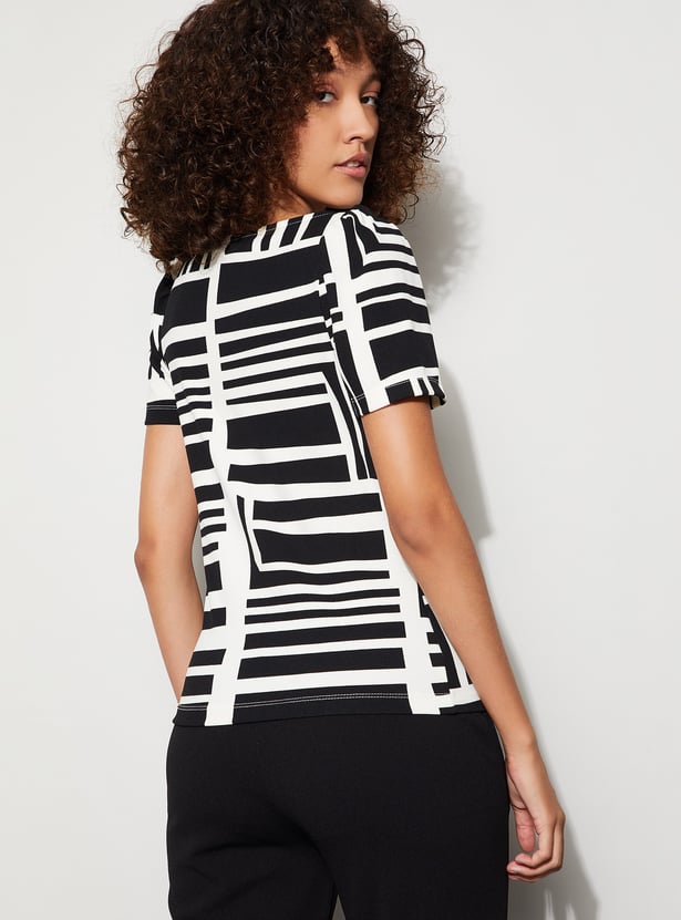 CODE Striped Puffed Sleeve Top