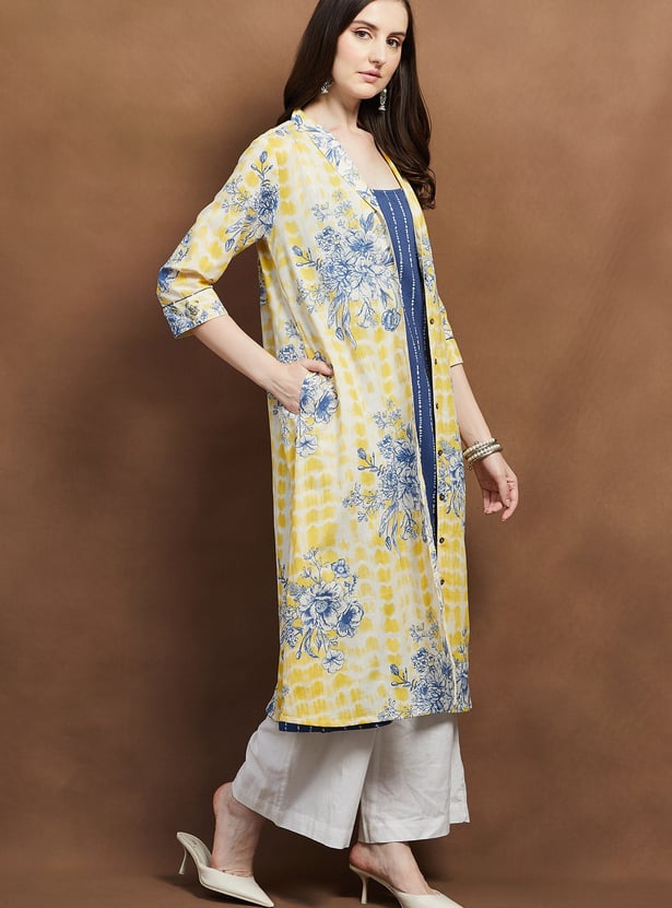 MELANGE A-line Kurta with Floral Print Jacket