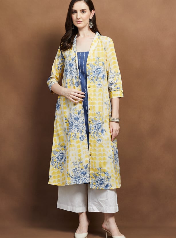 MELANGE A-line Kurta with Floral Print Jacket