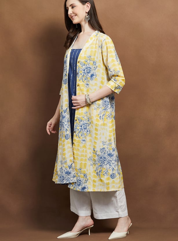 MELANGE A-line Kurta with Floral Print Jacket