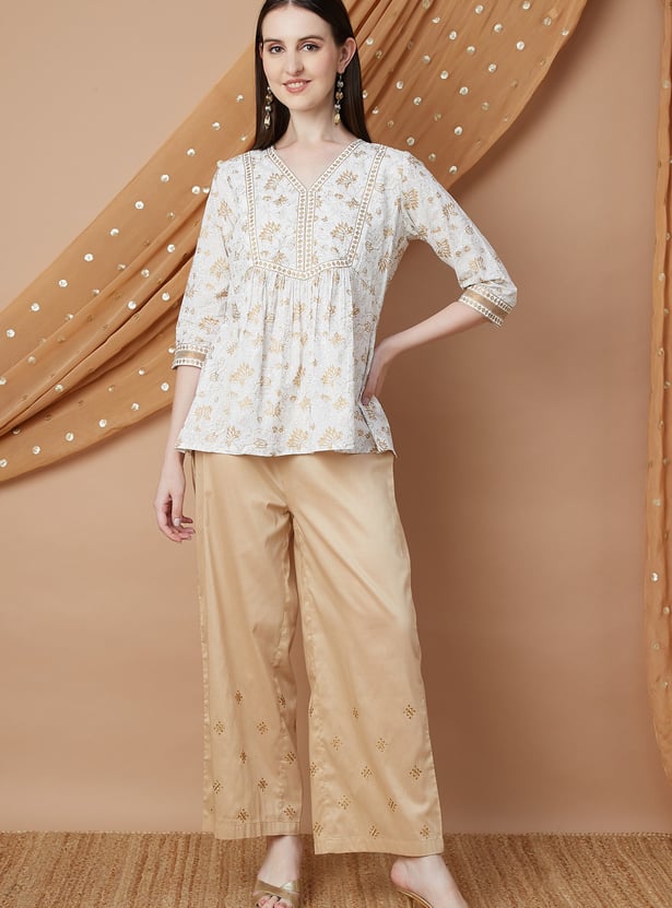 MELANGE Floral Foil Print Tunic