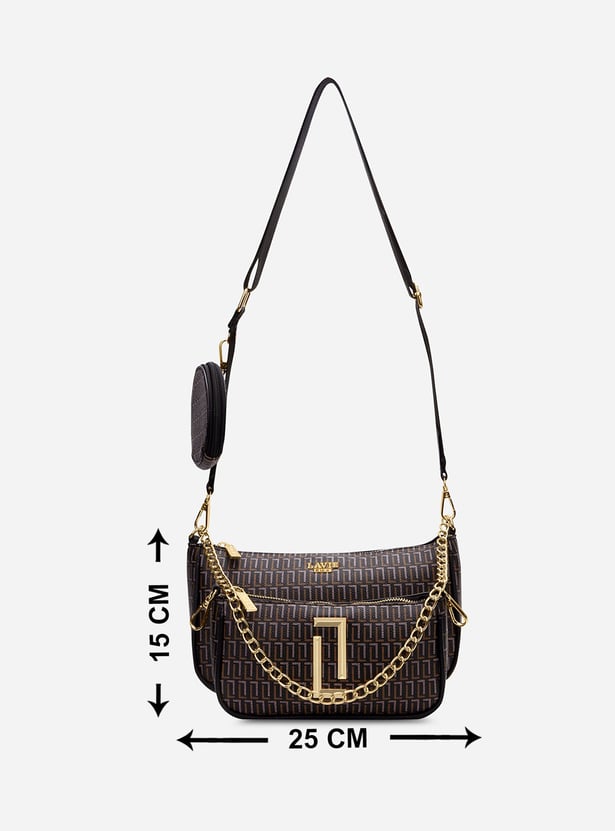 LAVIE LUXE Monogram Print Sling Bag with Coin Pocket