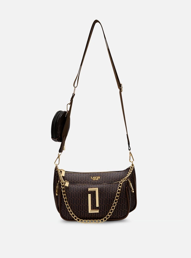 LAVIE LUXE Monogram Print Sling Bag with Vanity Pouch