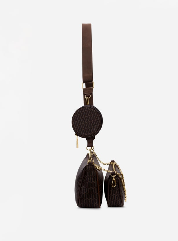 LAVIE LUXE Monogram Print Sling Bag with Vanity Pouch