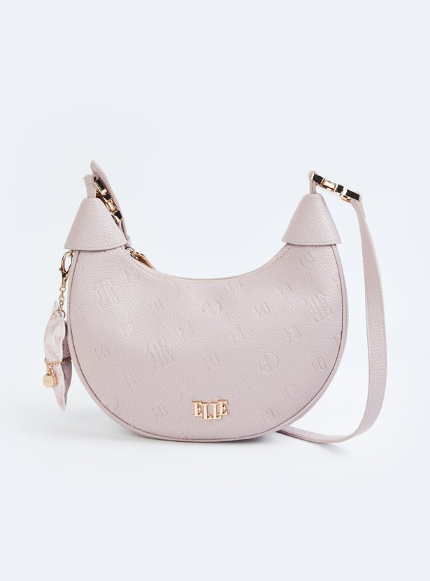 ELLE Debossed Crescent-Shaped Bag with Charm