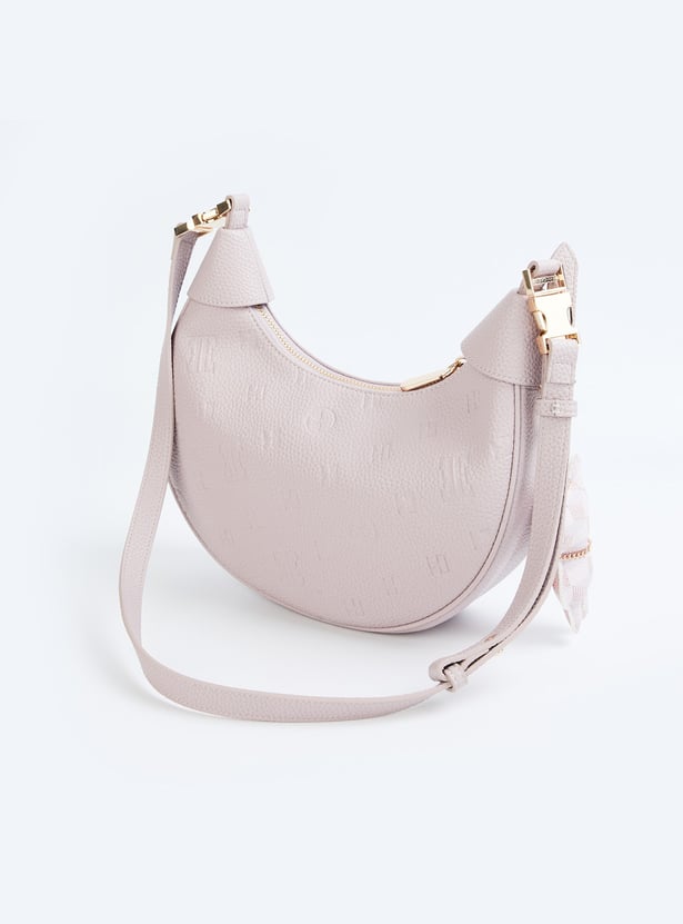 ELLE Debossed Crescent-Shaped Bag with Charm