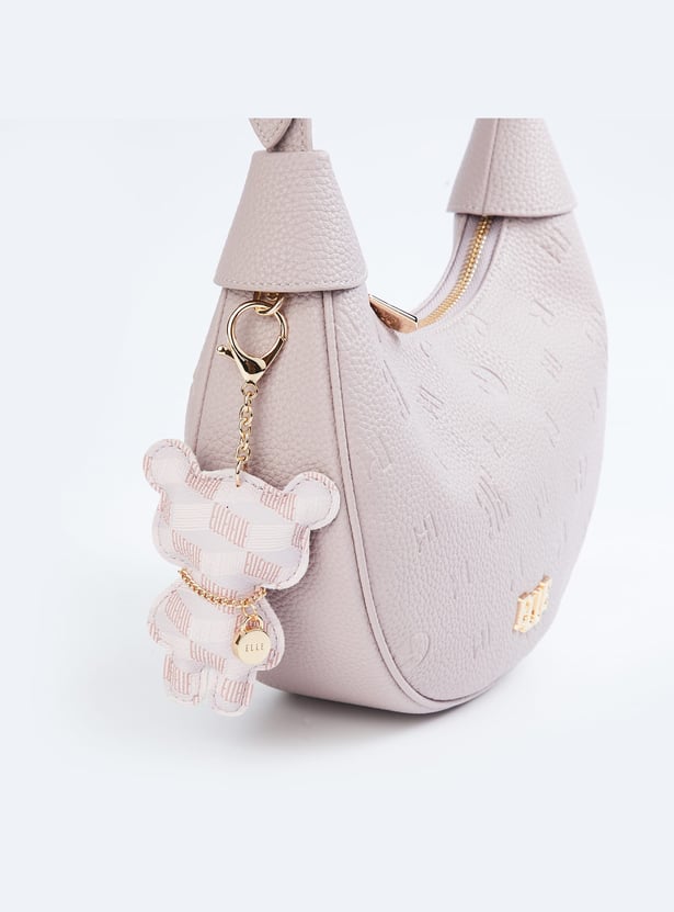 ELLE Debossed Crescent-Shaped Bag with Charm