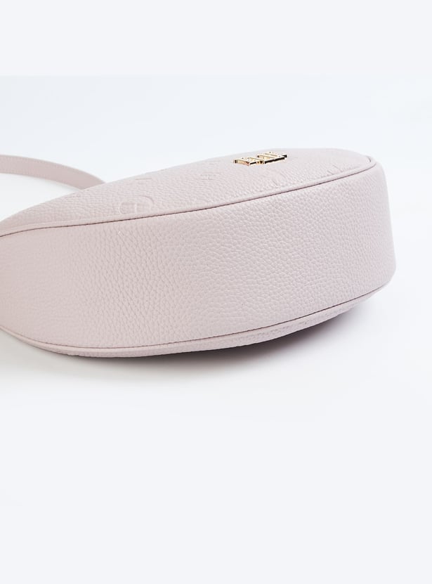 ELLE Debossed Crescent-Shaped Bag with Charm