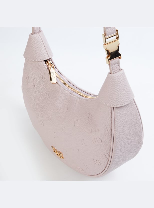 ELLE Debossed Crescent-Shaped Bag with Charm