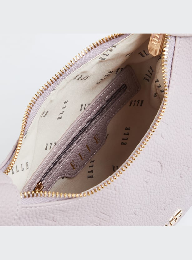 ELLE Debossed Crescent-Shaped Bag with Charm