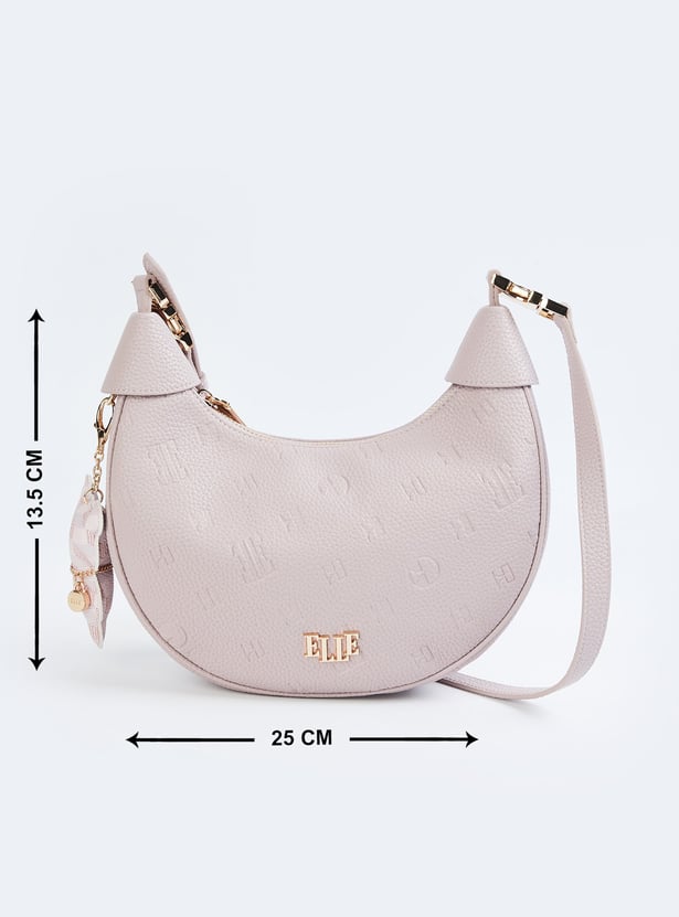 ELLE Debossed Crescent-Shaped Bag with Charm