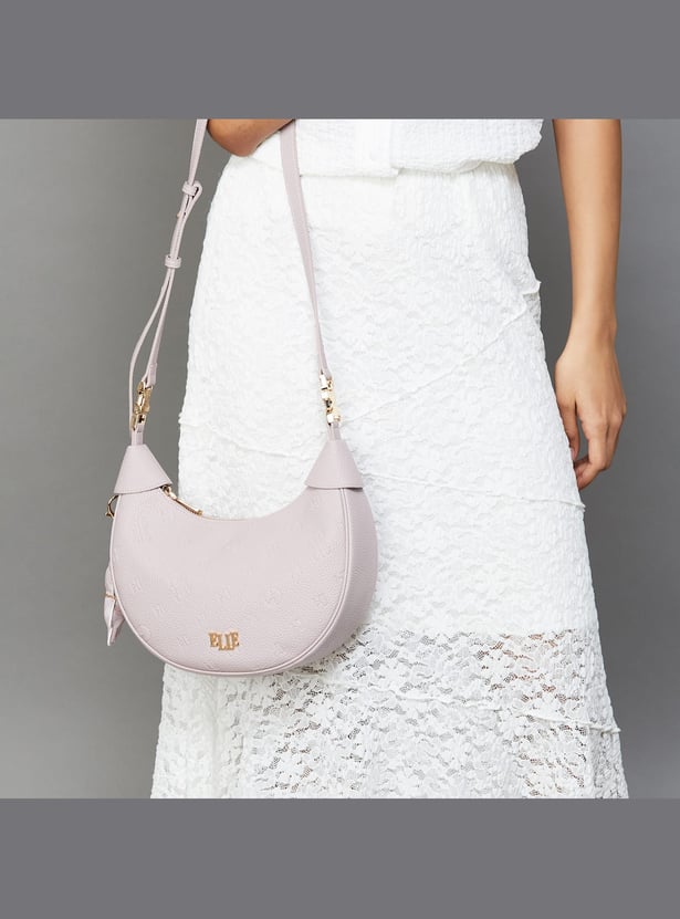 ELLE Debossed Crescent-Shaped Bag with Charm