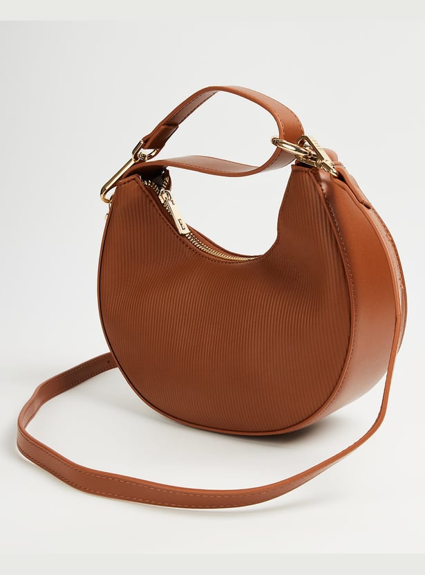 ELLE Ribbed Crescent-Shaped Sling Bag