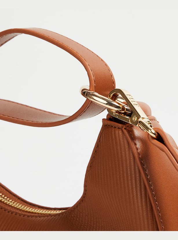 ELLE Ribbed Crescent-Shaped Sling Bag