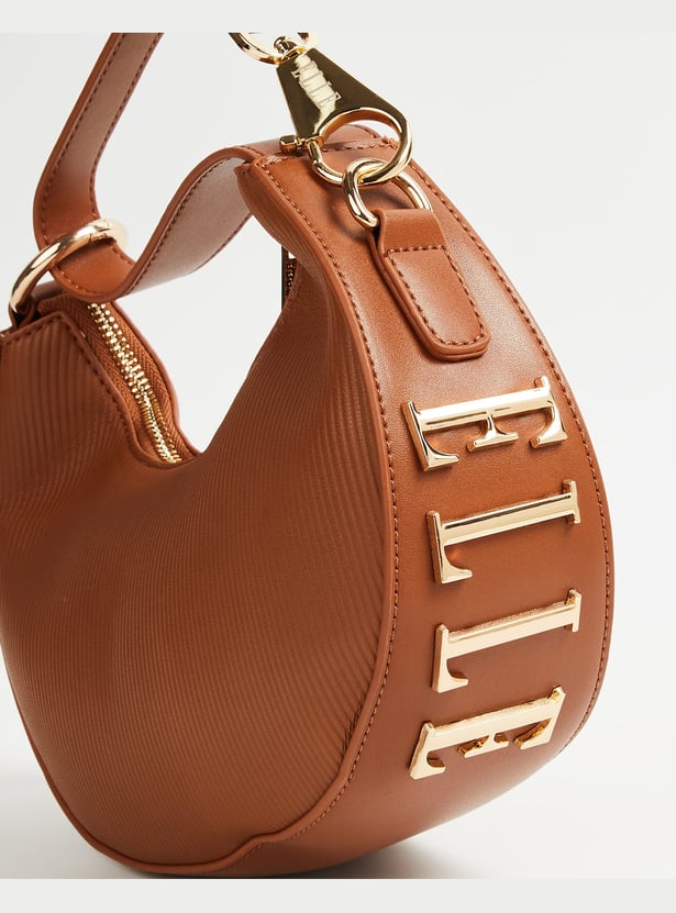 ELLE Ribbed Crescent-Shaped Sling Bag