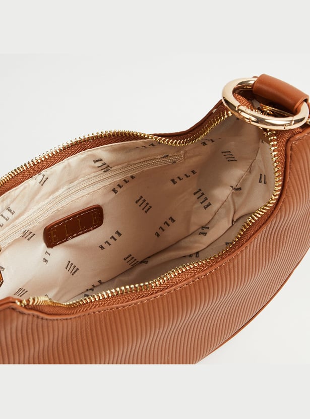 ELLE Ribbed Crescent-Shaped Sling Bag