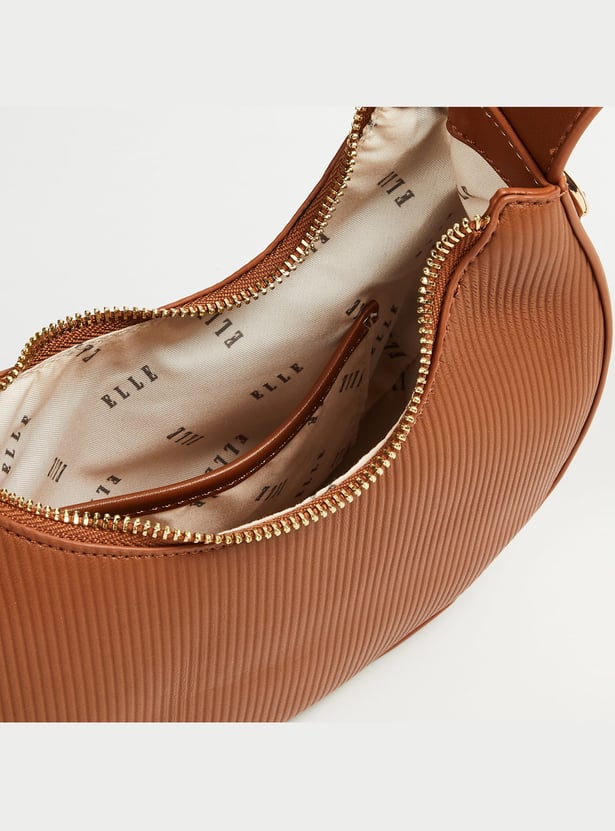 ELLE Ribbed Crescent-Shaped Sling Bag
