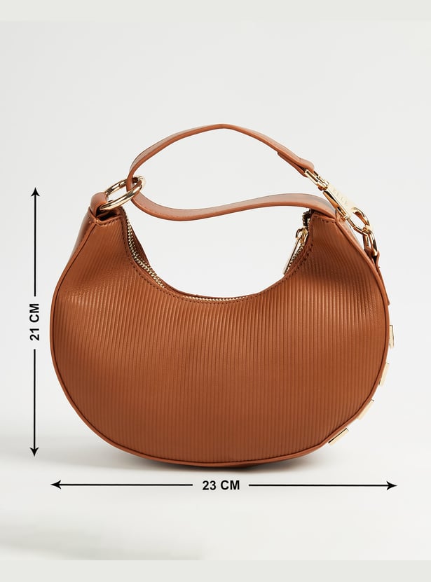 ELLE Ribbed Crescent-Shaped Sling Bag
