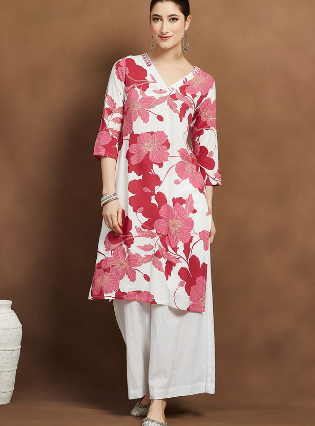 MELANGE Floral Print Straight Kurta