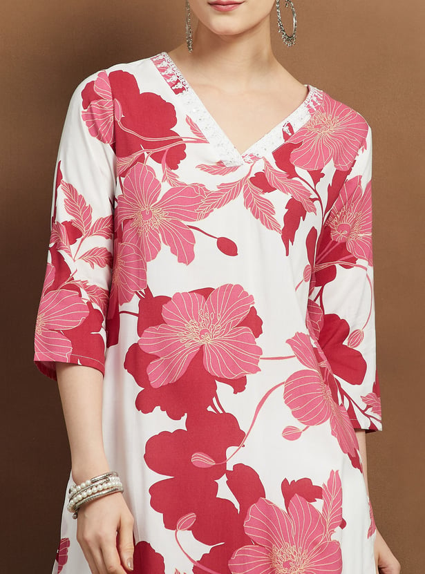 MELANGE Floral Print Straight Kurta