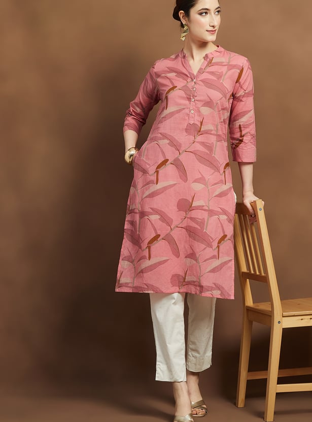MELANGE Leaf Print Straight Kurta