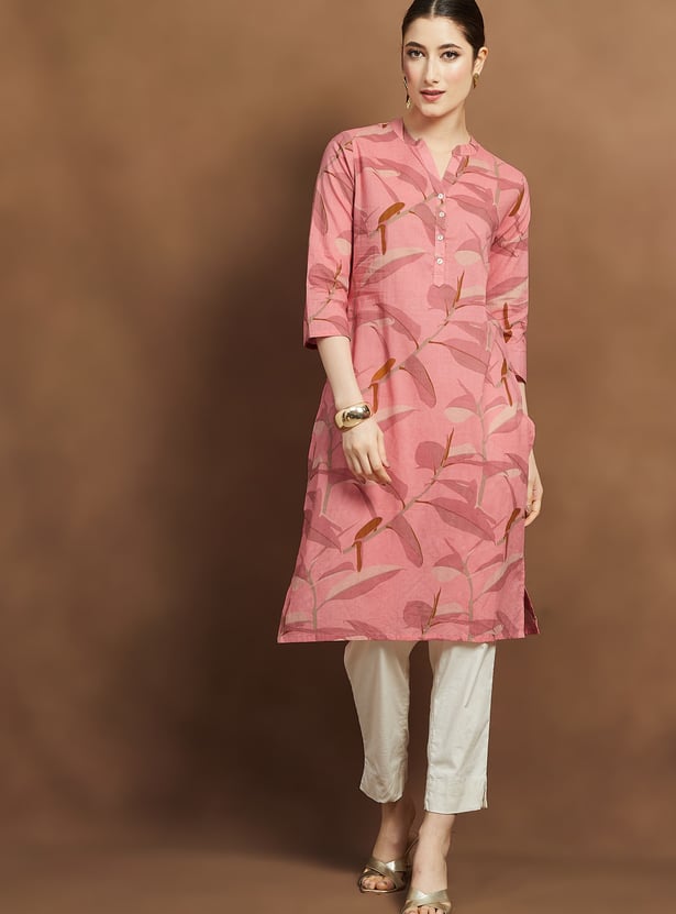 MELANGE Leaf Print Straight Kurta
