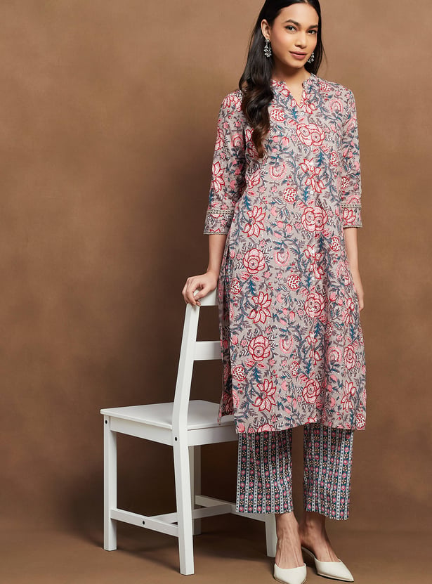 MELANGE Floral Print Straight Kurta Set