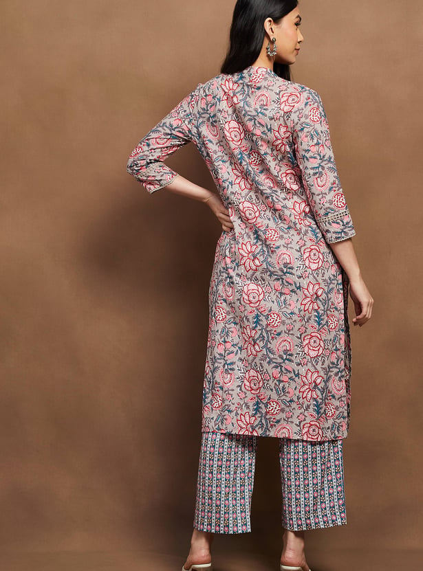 MELANGE Floral Print Straight Kurta Set