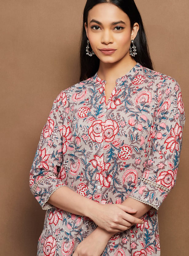 MELANGE Floral Print Straight Kurta Set