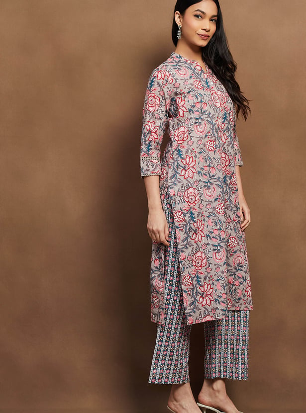 MELANGE Floral Print Straight Kurta Set