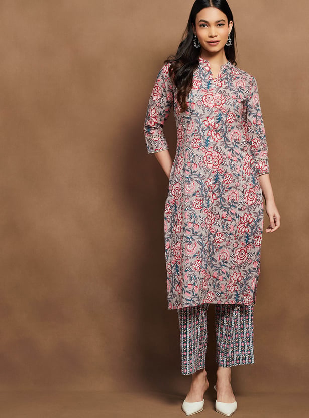 MELANGE Floral Print Straight Kurta Set