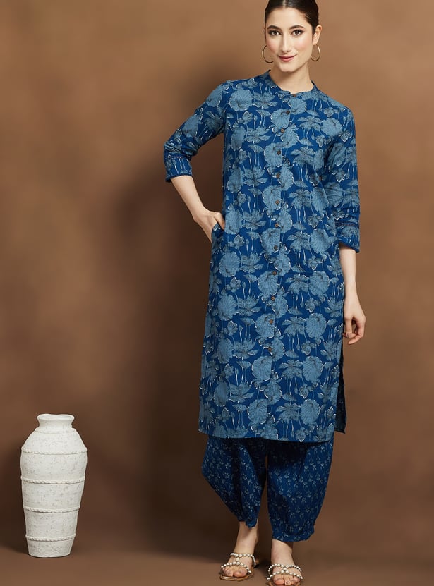 MELANGE Floral Print Straight Kurta Set