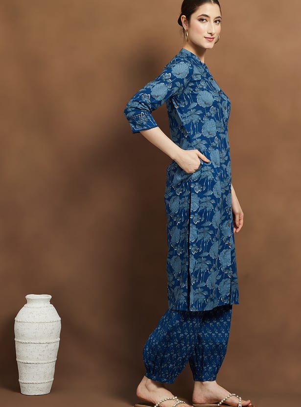 MELANGE Floral Print Straight Kurta Set