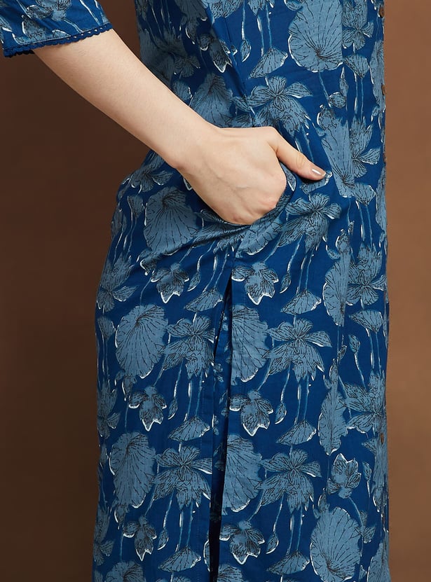 MELANGE Floral Print Straight Kurta Set