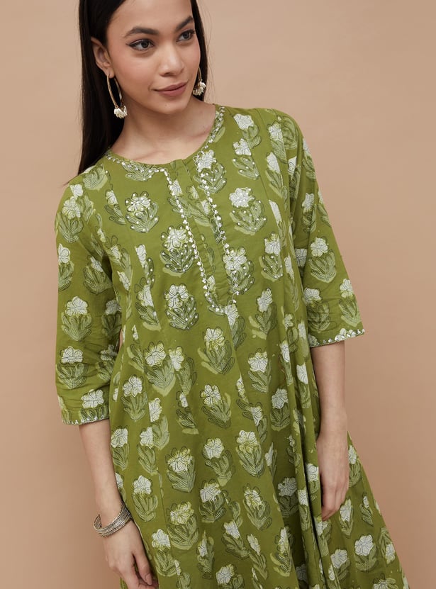 MELANGE Floral Print Anarkali Kurta