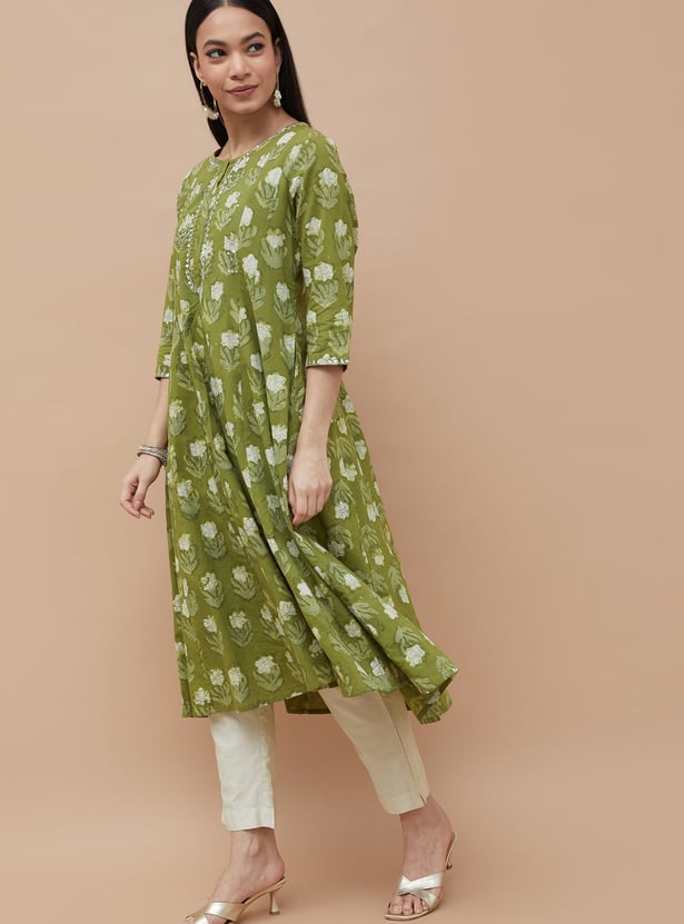 MELANGE Floral Print Anarkali Kurta
