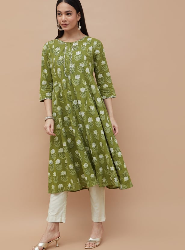 MELANGE Floral Print Anarkali Kurta