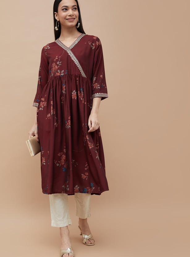 MELANGE Floral Print Anarkali Kurta
