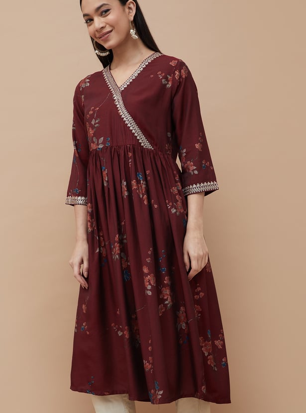 MELANGE Floral Print Anarkali Kurta