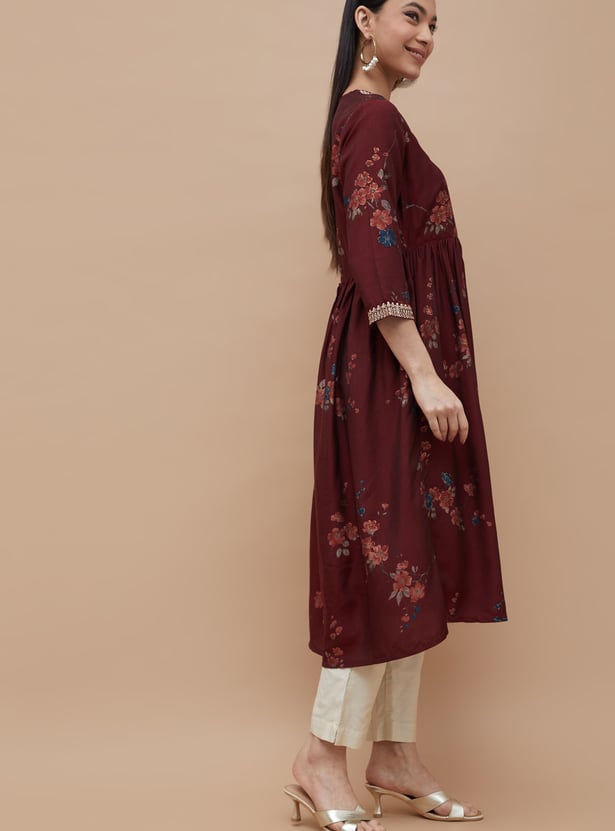 MELANGE Floral Print Anarkali Kurta