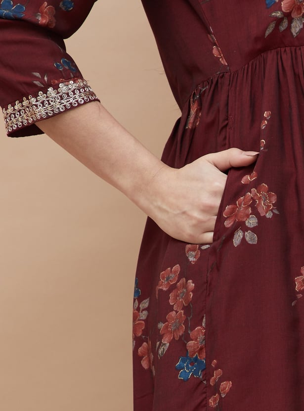 MELANGE Floral Print Anarkali Kurta