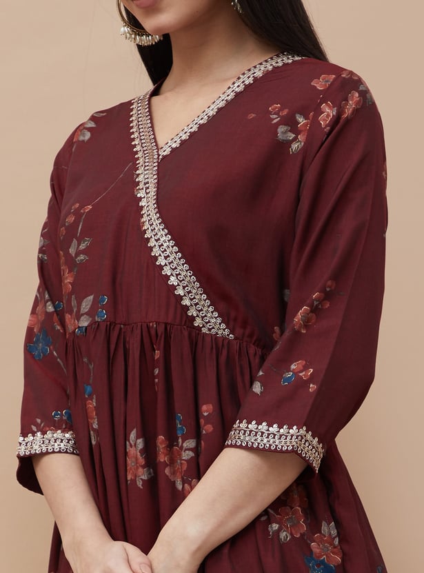 MELANGE Floral Print Anarkali Kurta