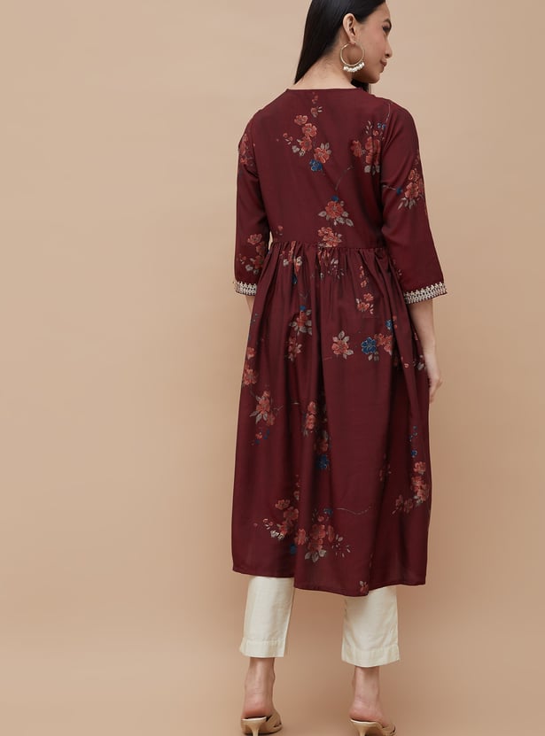 MELANGE Floral Print Anarkali Kurta
