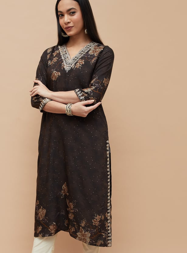 MELANGE Floral Print Straight Kurta
