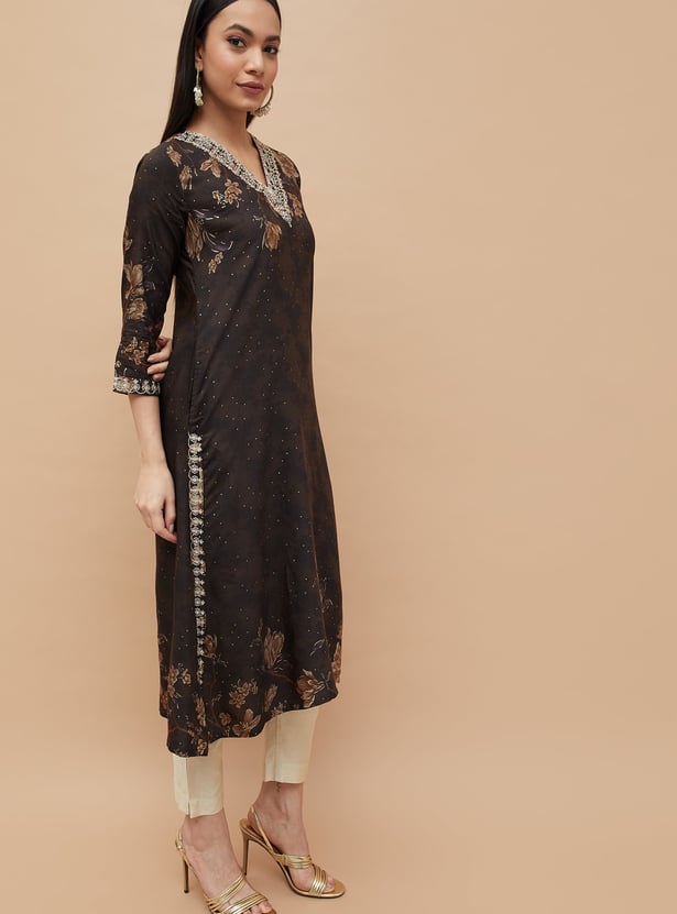 MELANGE Floral Print Straight Kurta