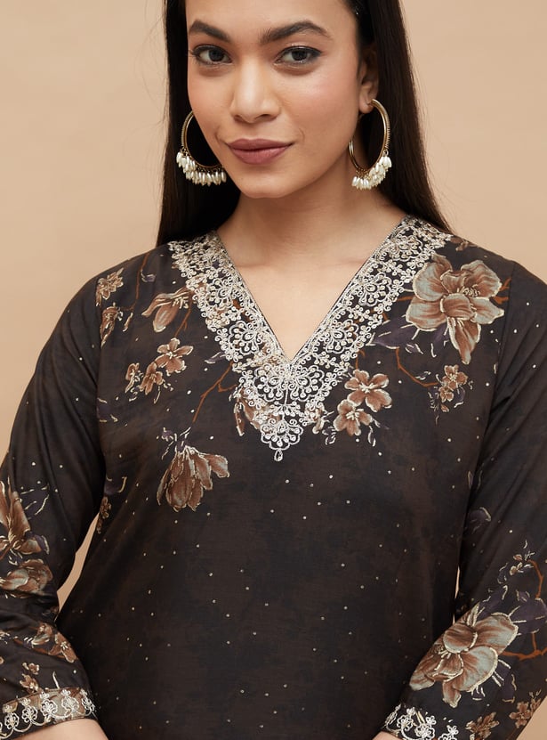 MELANGE Floral Print Straight Kurta