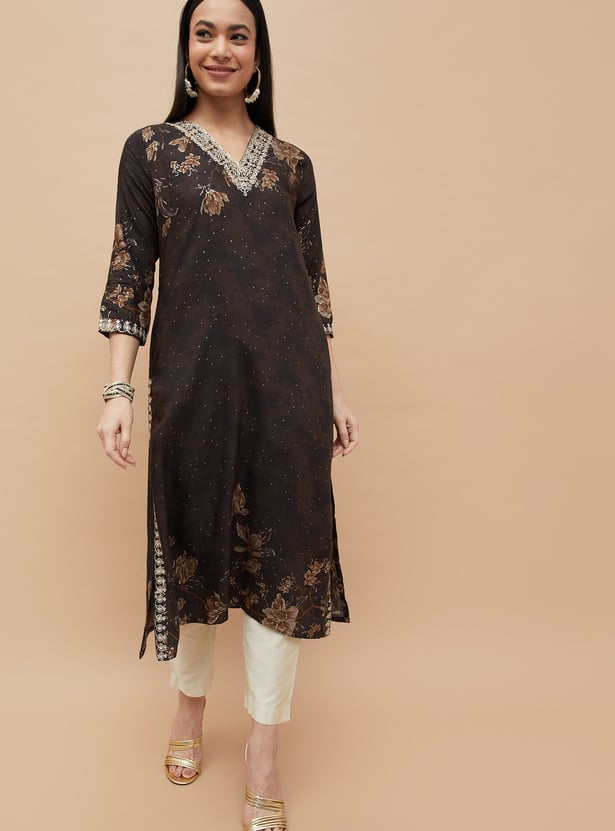 MELANGE Floral Print Straight Kurta
