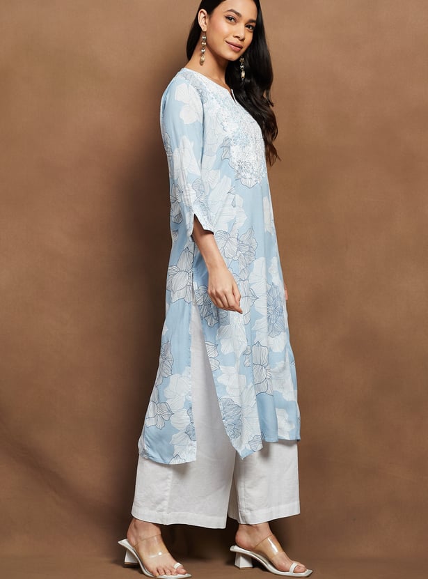 MELANGE Floral Print Straight Kurta