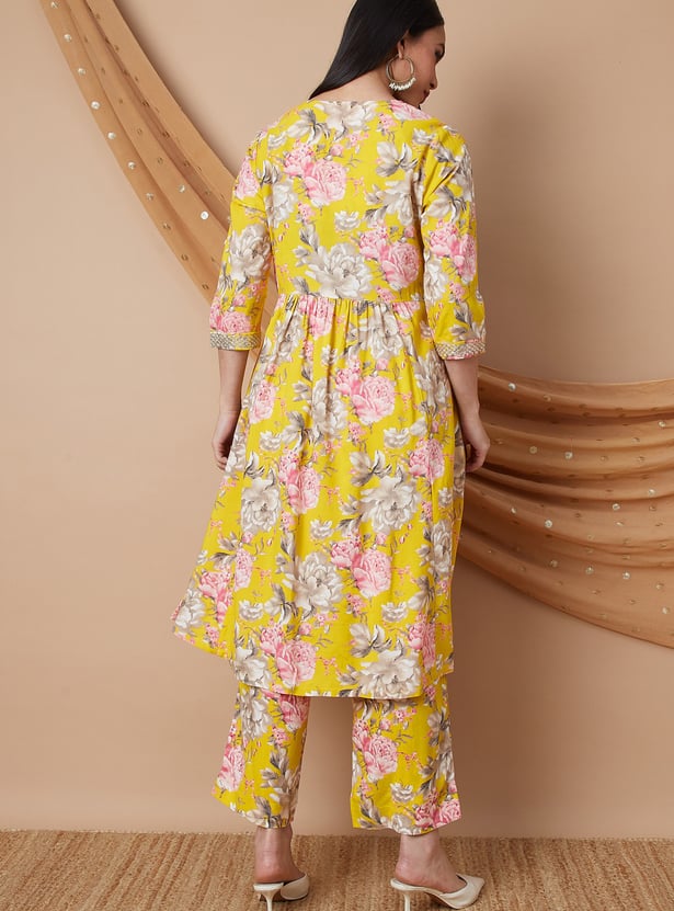 MELANGE Floral Print A-line Kurta Set