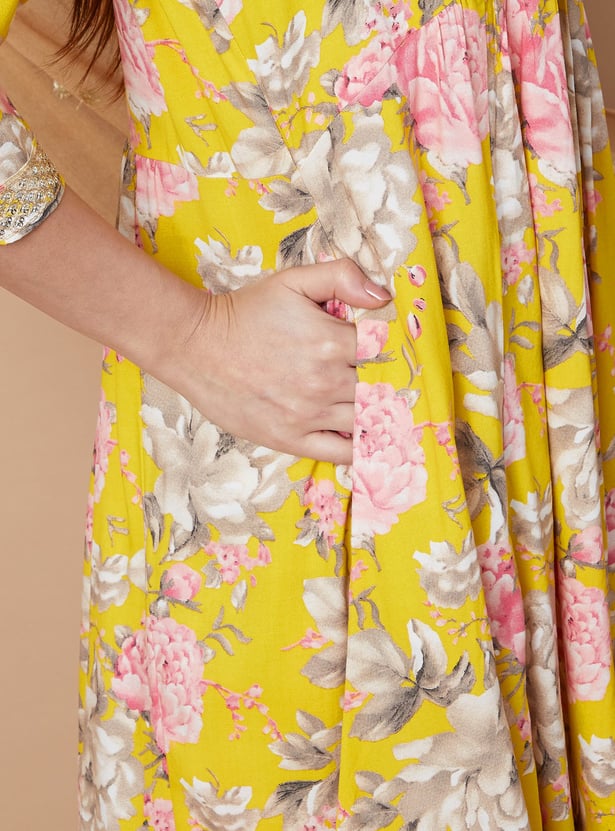 MELANGE Floral Print A-line Kurta Set